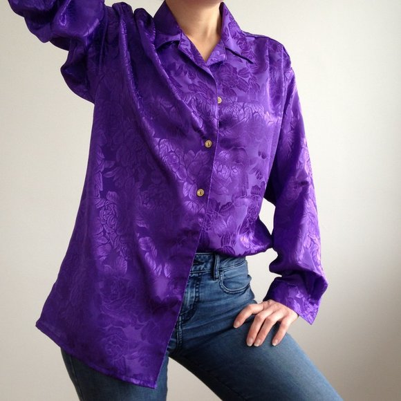 H.E.R - Beautiful Silky Purple Oversized Blouse - Picture 1 of 13